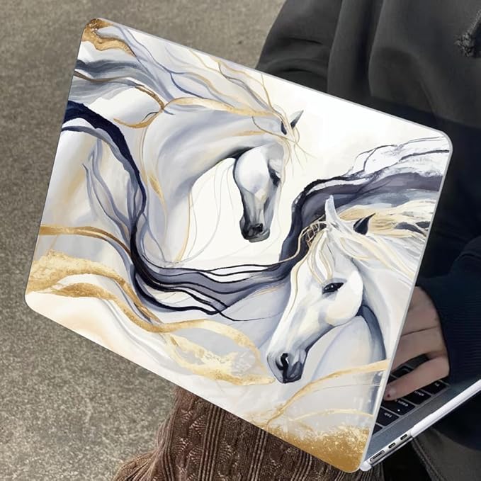 for M4 MacBook Air 13.6 inch Case 2025 2024 2023 2022 Release M4 A3240 M3 A3113 M2 A2681 with Touch ID, Pattern Plastic Hard Shell & Screen Protector & Keyboard Cover, Unique Horse
