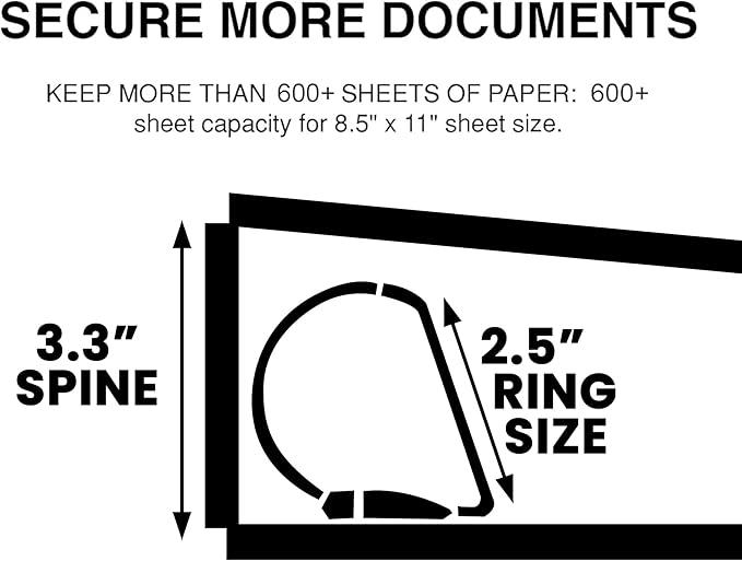 3 Ring Binder, 2.5" D-Ring, Holds 8.5" x 11" Pages, Heavy Duty Clear View Cover, Durable Spine (3.2"), Presentation Binder with Pockets – Black