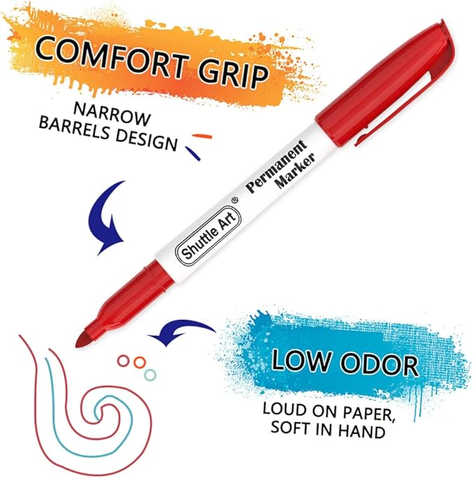 Shuttle Art 60 Colors Permanent Markers, Fine Point, Assorted Colors, Works on Plastic,Wood,Stone,Metal and Glass for Doodling, Coloring, Marking