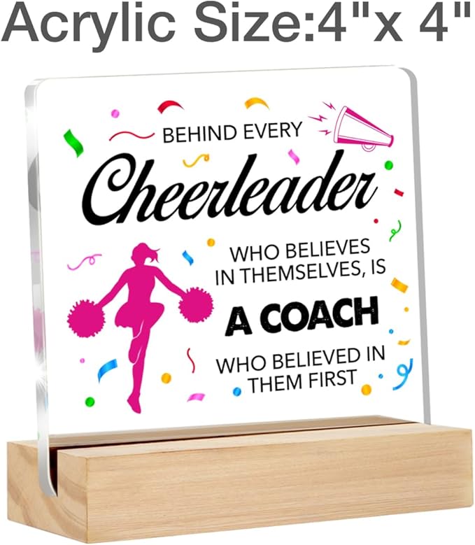 Cheer Coach Appreciation Gift - Clear Desk Decorative Sign, Thank You Acrylic Sign with Stand, Table Plaque Keepsake for Cheerleading Office Decor