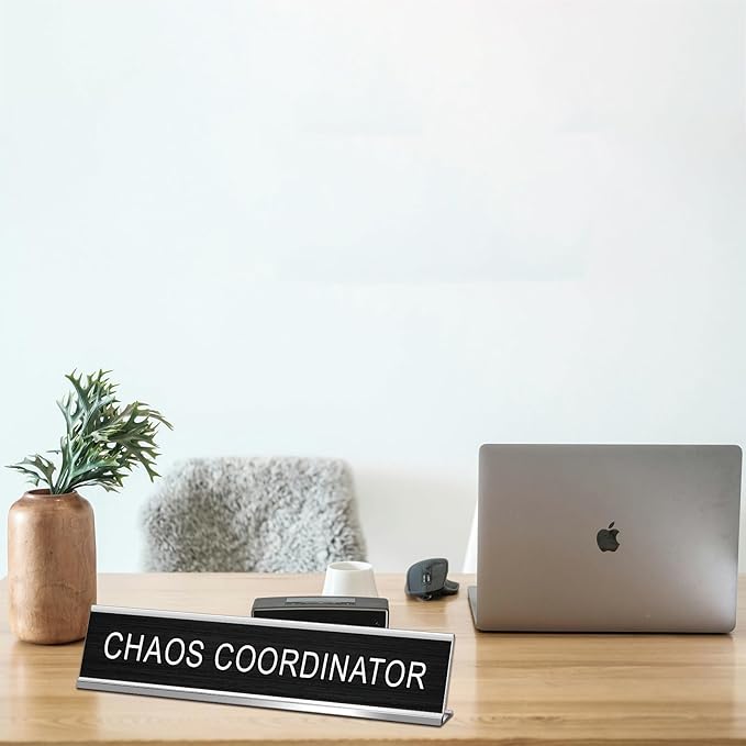 3 Pcs Chaos Coordinator Fixer of Everything Desk of a Humble Genius Funny Desk Signs for Office, Black Base Novelty Nameplate Office Decor Plaque for Coworker Gift 10 x 2"
