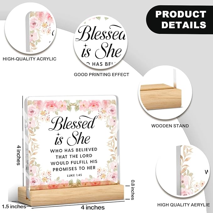 Pink Religious Gifts Christian Decor Inspirational Bible Verses Sign Scripture Acrylic Sign Plaque Table Decorations for Home Office Bedroom