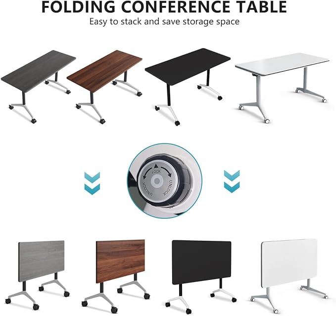Conference Room Table, Folding Conference Tables,Thicken Grey Tabletop,Flip Top Wooden Seminar Meeting Room Table for Conference Room Offices (6, Grey, 70.8”)