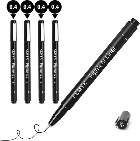 4 Micro Fine liner Drawing Art Pens Calligraphy Pens: 0.4mm Size Black Art supplies Waterproof Archival Black Ink Markers For Artists,Use for Professional Watercolor,Sketching