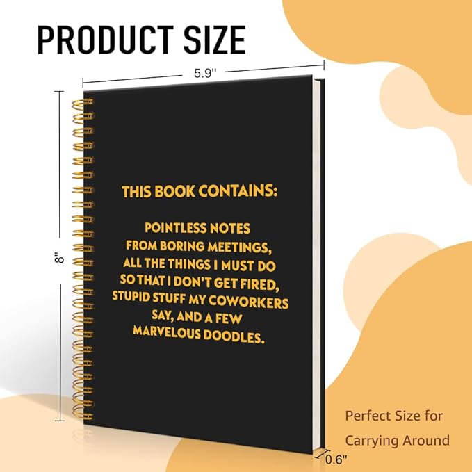 Pointless Notes from Boring Meetings Funny Black Golden Spiral Notebook, Humorous Office Gifts, Gag Gifts for Coworkers, Funny Office Sarcastic Gifts for Coworkers,Team Members, Employees