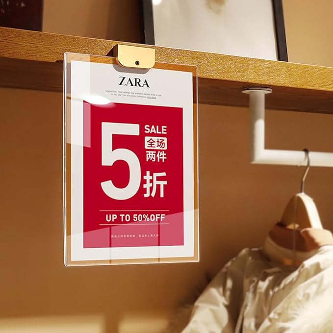 Wall Mount Acrylic Sign Holder with 3M Tape, Photo Menu Flyer Display Frames for Mall, Office, Home, Restaurant (Metal Horizontal A5 148×210mm/5.83×8.27inches)