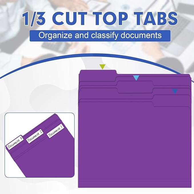 File Folder, HERKKA 30 Pack 1/3 Cut Tab File Folders, File Folders Great for Organizing and Filing, Letter Size, Purple