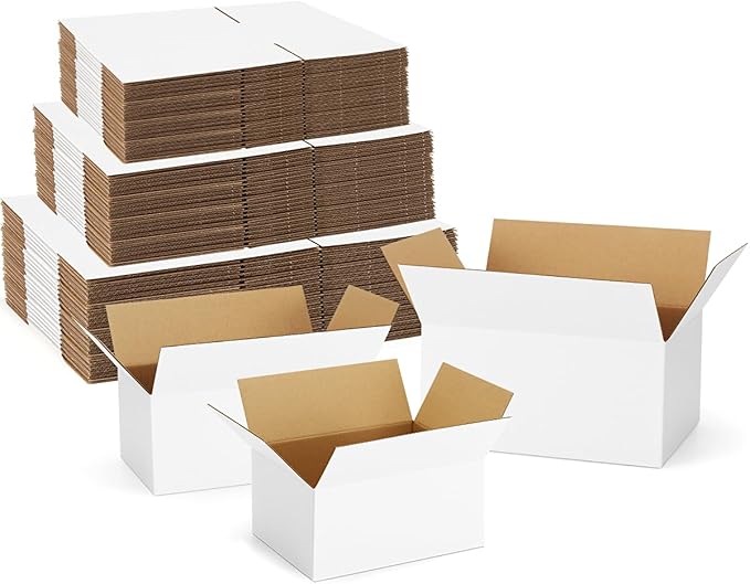 Assorted-Sizes-Shipping-Boxes-45-Pack: 8x6x4 & 9x6x4 & 10x7x5 Small-Shipping-Boxes-Mailers, White Corrugated-Cardboard-Boxes-for-Packing-Small-Business Mailing