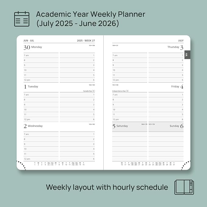 POPRUN Pocket Planner 2025-2026, (Purse Size 4''x 6.25'' Hard Cover) Academic Year Calendar Daily Weekly and Monthly (July 25-June 26) with Hourly Time Slots, 100 GSM Paper - Midnight Green