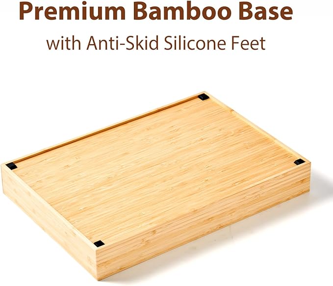 Umilife Extra Large Bamboo Desk Drawer Organizer, Wood Junk Organizer Tray with Adjustable Dividers, Anti-Skip Storage Organization in Office Bathroom Drawer for Vanity, Makeup, 17" x 12"