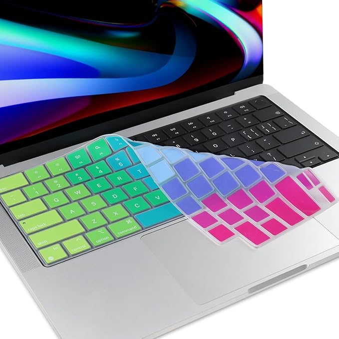 Batianda Premium Gradient Color Keyboard Cover for New MacBook Pro 14'' Pro 16'' 2024 2023 M4 M3 M2 M1 Pro/Max Chip & New MacBook Air 13 15 inch Soft-Touch Silicone Protective Skin,Rainbow