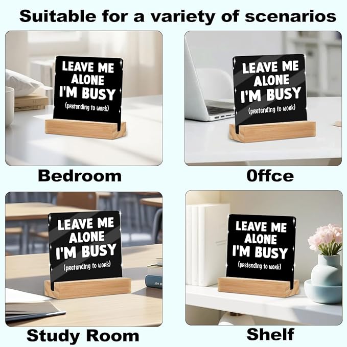 Funny Office Decor Coworker Gifts, Tabletop Caution Acrylic Sign With Wooden Stand, Humorous Gag Gifts for Home Office Desk Decorative Signs for Tabletop Cubicle Shelf Desk Accessories Decor