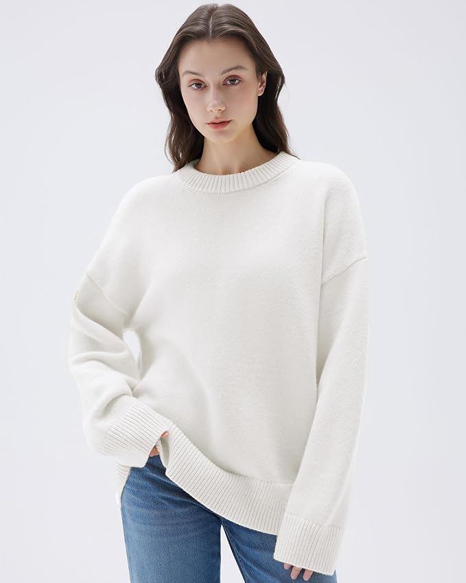 SUUKSESS Women Cashmere Oversized Long Sleeve Pullover Sweater Crew Neck Jumpers
