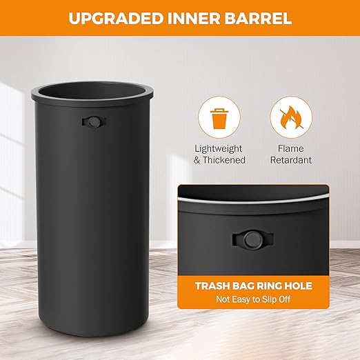 BEAMNOVA 16.5 Gallon Trash Can Black Open Top Outdoor Indoor Commercial Stainless Steel Industrial Waste Basket Container, Metallic Black Large Garbage Enclosure with Lid