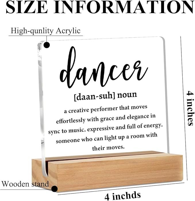 Dancer Gifts Acrylic Sign, Dance Stuff Definition Quotes Acrylic Plaque Desk Decor, Best Gifts for Dancers Men Women, Shelf Cubicle Table Decor for Office Home Living Room Dance Studio Decoration
