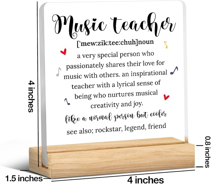Music Teacher Appreciation Gifts for Women Teacher Men Birthday Thank You Gifts Ideas for Teachers Office Desk Decor for Home Acrylic Sign Christmas Gift