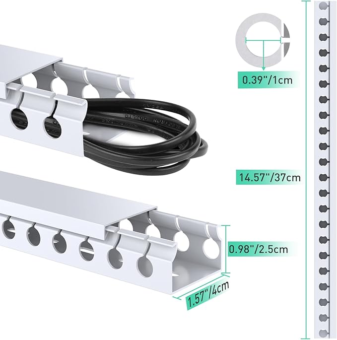 Updated White Cable Raceway Kit, 77 (5x15.5) inch Open Slot Wire Covers for Cords, Cable Management System to Hide Under Desk/TV/Computer/Net/Power Cords(Pack 5)