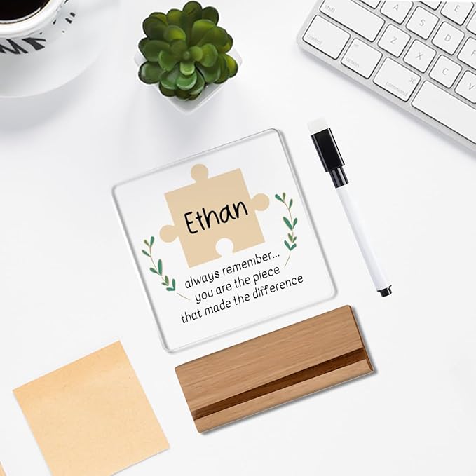 Difference Maker, Retirement Gifts, You Are the Piece That Made the Difference, Coworker Farewell Gift for Colleagues Mentors Wipeable Acrylic Decor Sign with Wood Stand 4 X 4 Inch