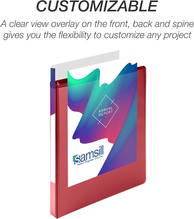 Samsill Durable 0.5 inch 3 Ring Binder, Made in USA, D Ring Binder,FSC 100% Recycled Chipboard, Red, 12 Pack