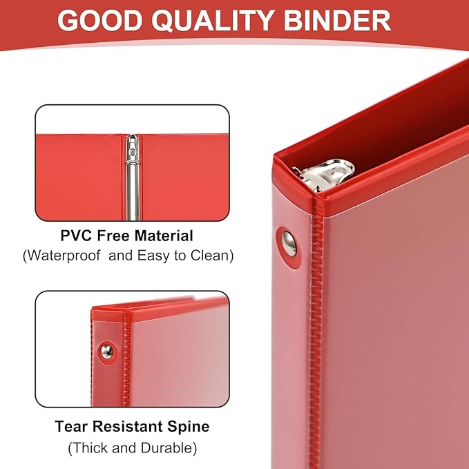 1-inch 3 Ring Binde with 2 Inside Pockets, 1" Clear View Binder Holds US Letter Size 8.5'' x 11" Paper, 1“ Round Ring Binder for Office/Home/School Supply, 6 Pack (6 Colors Assorted)