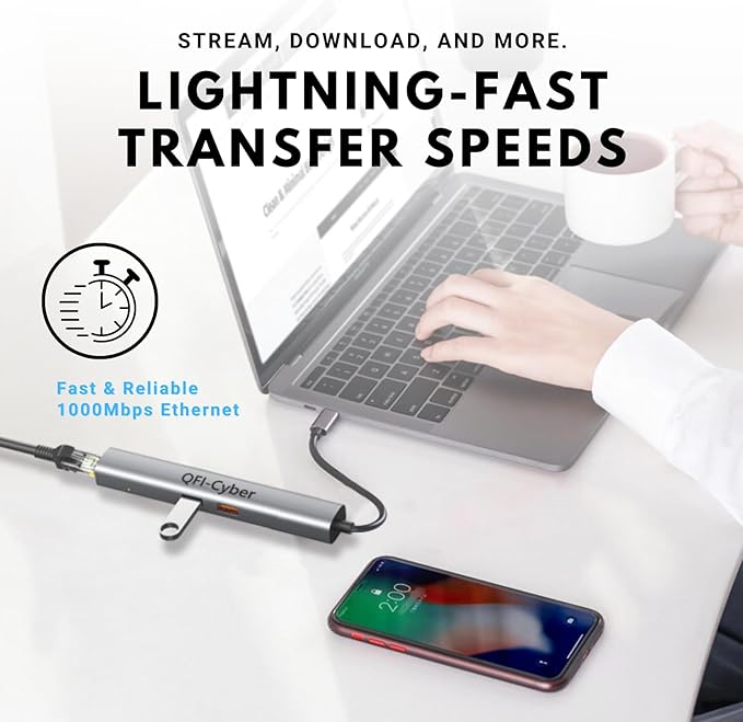 6-in-1 USB C Hub, Ethernet Multiport Adapter, USB C to HDMI Dock with 4K@60HZ HDMI, 2*USB 3.1 Gen 2, 10Gbps Data, RJ45, 100W PD for MacBook Pro/Air, Chromebook, Dell XPS, HP and More