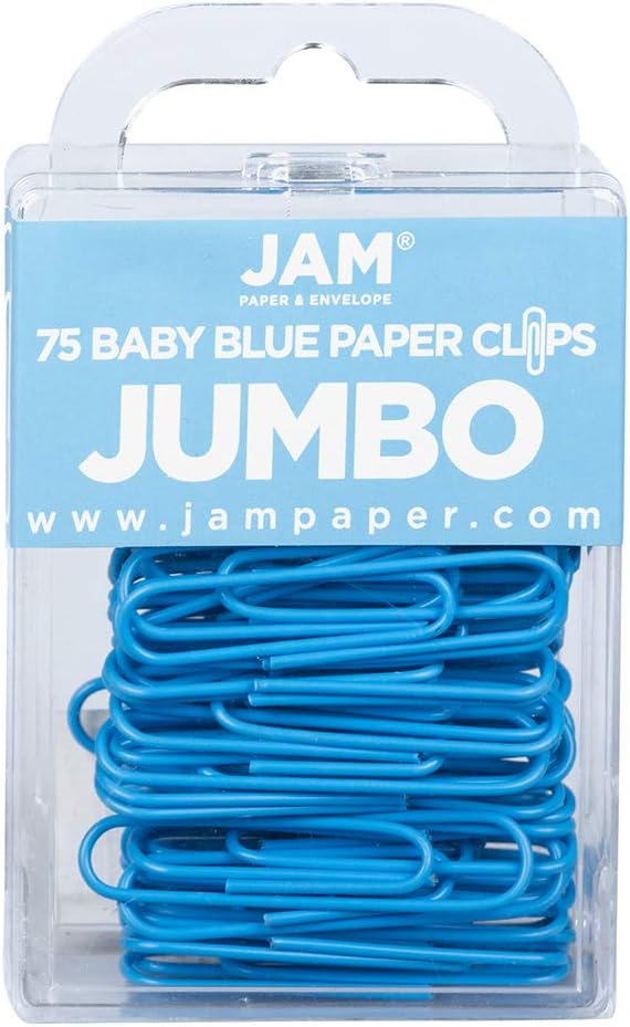 JAM PAPER Colorful Jumbo Paper Clips - Large 2 Inch - Baby Blue Paperclips - 75/Pack