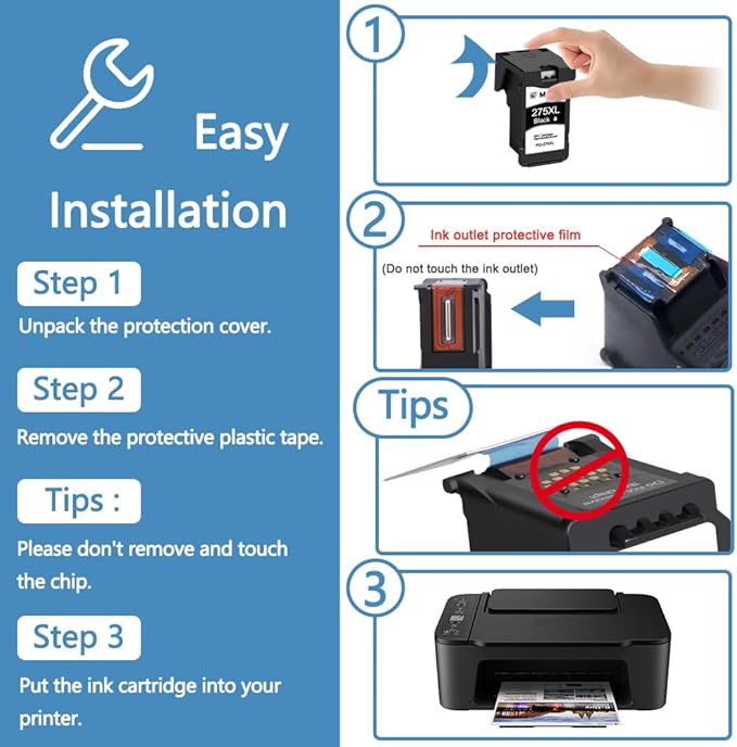 MxVol 275XL 276XL Remanufactured Ink Cartridge Replacement for Canon 275 and 276 XL PG-275XL CL-276XL Ink for Canon PIXMA TS3520 TS3522 TS3500 TR4720 TR4722 TR4700 Printers (1 Black, 1 Color Combo)