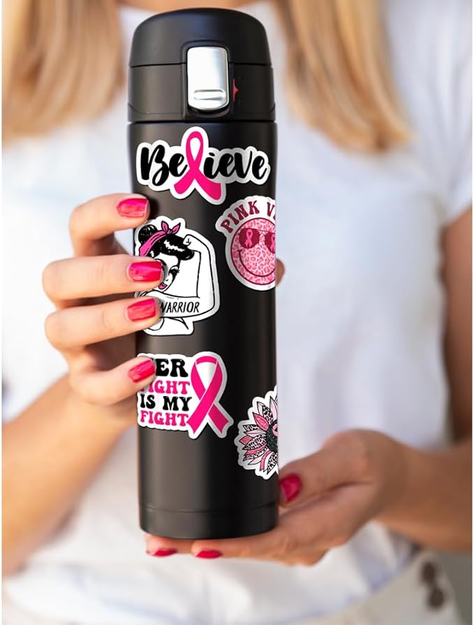 BEATRI Breast Cancer Awareness Stickers 50Pcs Pink Ribbon Stickers for Women's Health Waterproof Vinyl Stickers Decals Gifts for The People Care About Women (Breast Cancer Awareness Stickers Decal)