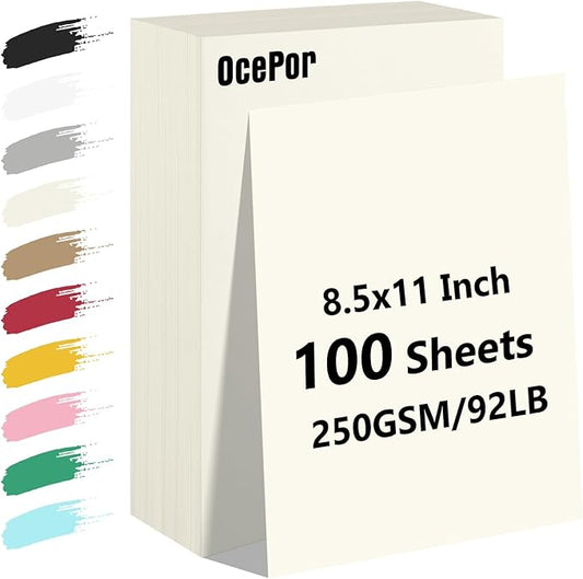 OcePor 100 Sheets Cream Cardstock Paper, Colored Printer Paper 8.5 x 11, Card Stock Thick Construction for Craft,Scrapbook，Office Printing, Invitations, Certificates，92 lb/250gsm