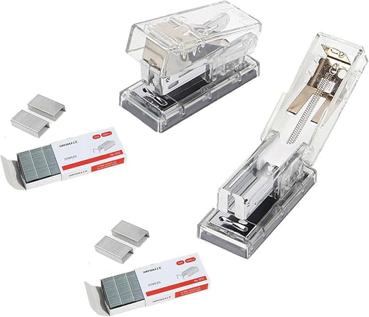 2 Pack Mini Stapler, Portable Stapler, with 2000 Standard Staples, Suitable for Home Office, for Work and Study Use (2 Clear)