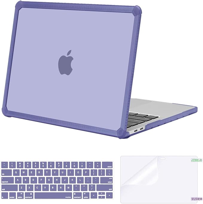 MOSISO Compatible with MacBook Pro 13 inch Case M2 2025-2016 A2338 M1 A2251 A2289 A2159 A1989 A1708 A1706, Anti-Cracking Heavy Duty Plastic TPU Bumper Hard Case&Keyboard Skin&Screen Film,Lavender Gray
