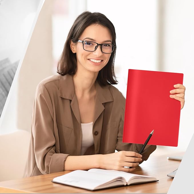 Yeaqee 60 Pcs Plastic Folders with Pockets and Prong Plastic Folders with 2 Pockets Pocket for Office, School for Students, Teachers, Office Workers (Red)