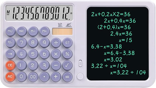 Calculators Desktop with Notepad Writing Tablet,12 Digit Large Button Office Calculator, – Solar & Battery Powered Math Tool with Large Display for Office, Business & Study,School & Home (Purple)