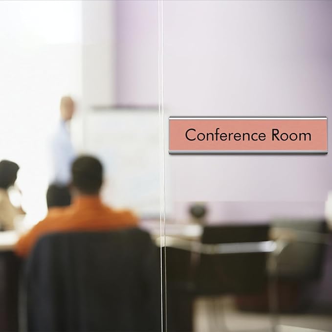 10 Pack 2” x 10” Aluminum Name Plate Holders for Door or Wall, Office Wall Mount Name Plate Holder with Textured Design and Double Sided Tape, for Office, Business, Meeting Room (Silver)