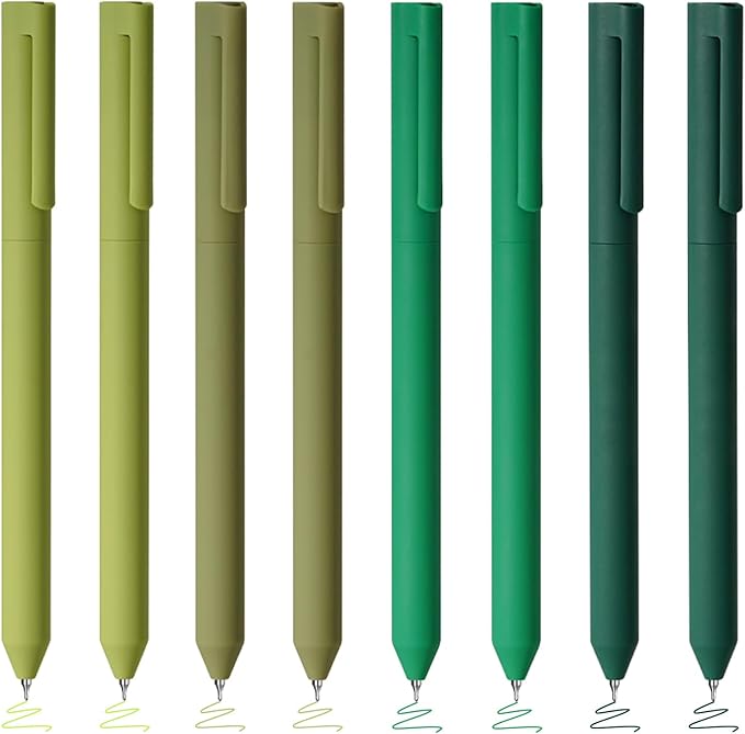 BAYTORY 8Pcs Colored Gel Pens, 0.5mm Fine Point Multicolored Ink Pen, Colorful Pens Smooth Writing for Note Taking and Marking Supplies (Green)