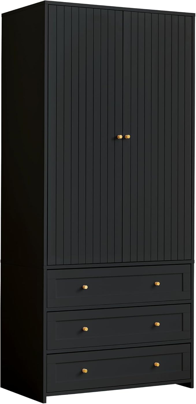 Wardrobe Closet Armoire, 71 "Wardrobe Armoire Wooden Closet with 4 Doors, 6 Drawers Household Freestanding Wooden Storage Cabinet for Bedroom