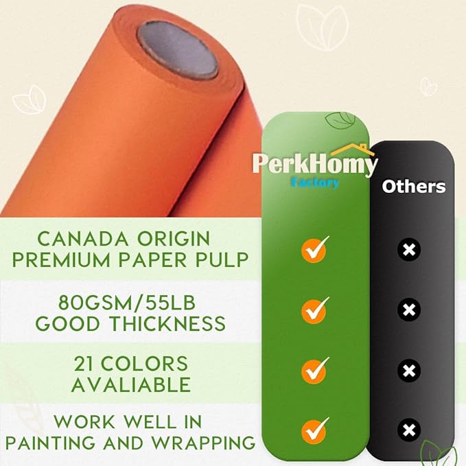 PerkHomy 36" x 2,400" (200') OrangeRed Kraft Paper Roll for Craft Bulletin Board Paper Art Table Covering Crafting Gift Wrapping Bouquet Packing Parcel 80GSM 55LB (OrangeRed, 36" x 200')