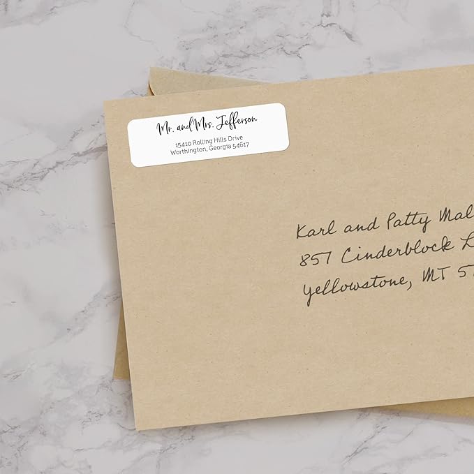 Black and White Cursive Rolled Address Labels / 250 Personalized Return Address Labels/Designer Address Stickers in Elegant Plastic Dispenser