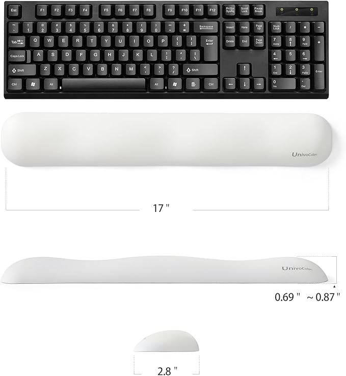 UnivoColors Design-Wave Keyboard Wrist Rest, Artificial Sheepskin+Memory Foam+Ergonomic+Anti-Slip Gel, Resilience Support During Work and Gaming,Keyboard Accessory,White