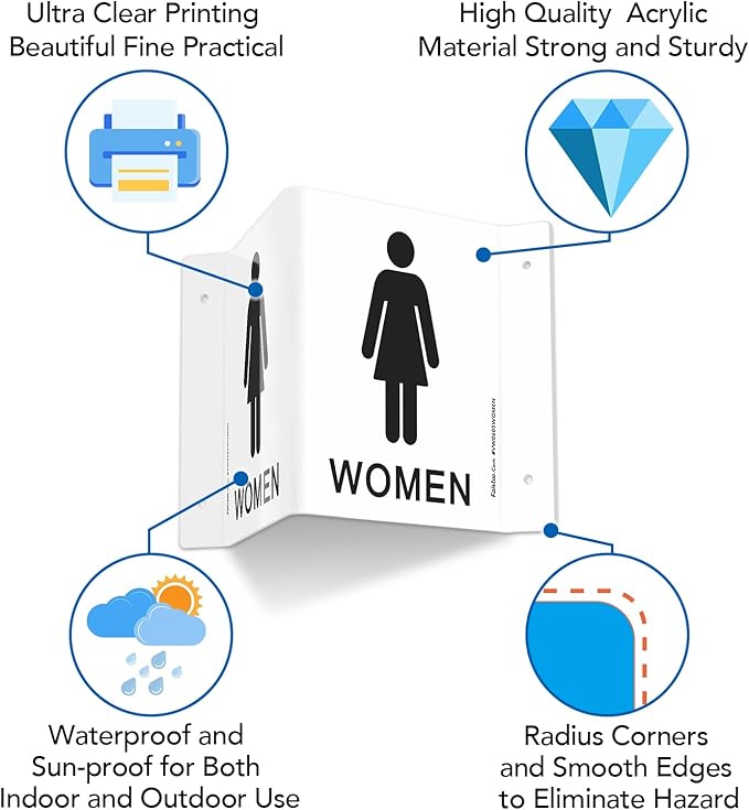 Faittoo Restroom Sign, Bathroom Signs, 2 Pack 6 x 8 Inches Acrylic Sign, for Office or Business Bathroom and Toilet Door or Wall Decor, Indoor Outdoor Use, White (Men and women Set)