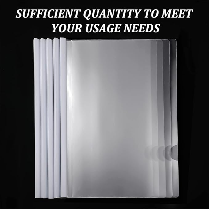 BBTO 100 Pcs Clear Report Covers with Sliding Bar for A4 Paper Resume Covers Presentation Folders File Document Binder for School Business, Letter Size 12 x 8.7 Inches(White)