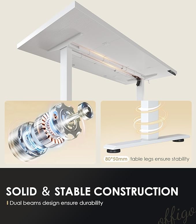 OffiGo Electric Standing Desk with 3-Piece Board, 71 Inch Height Adjustable Large Table with Power Outlets, Sit Stand Table, Writing Computer Desk for Home, Office, Workstation, White