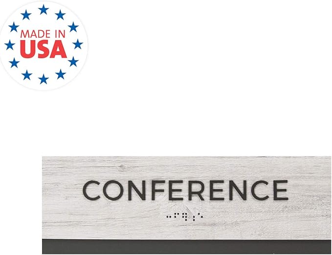 Conference Sign With Braille/Small Business Easy Adhesive Mount Door And Wall Sign / 3" x 9" Sign/Silver Woodgrain