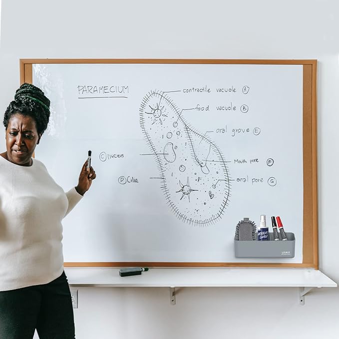 loukin Magnetic and Adhesive Marker Holder, Dry Erase Accessory Tray, Magnetic Storage Organizer for Whiteboard, Glass or Refrigerators (Grey)