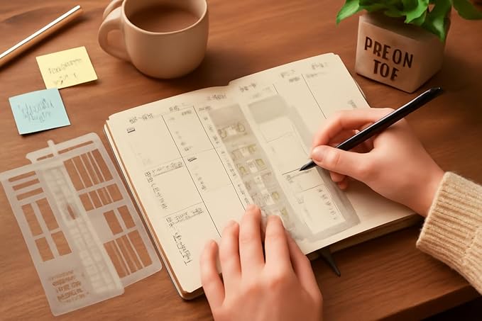 Handmade Flexible Record Template, 3-Pack Planner Stencils Set for Journaling, Habit Trackers, Task Lists & Daily Planning, Compatible with Dot Grid Journals, Coils, Discs & Rings (C)