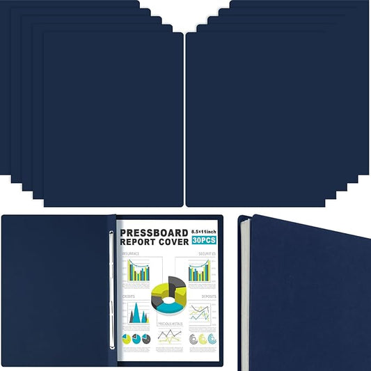 30 Pcs 8.5'' x 11'' Pressboard Report Cover, 3'' Capacity Metal Prong Fastener with Compressor, Letter Size, Presentation Folder to Neatly Bind Report, Proposal Document (Dark Blue)