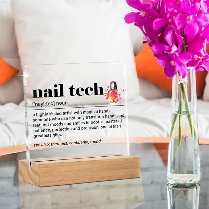 Nail Tech Gifts, Nail Artist Manicurist Nail Tech Thank You Gifts Graduation Gifts, Nail Tech Definition Clear Desk Decorative Sign Beauty Room Nail Salon Acrylic Decor