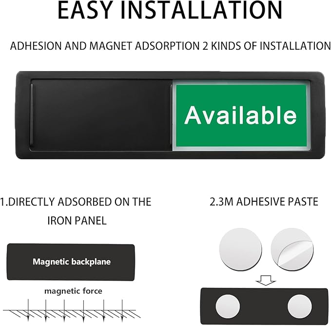 Available or In Use for Home Office Hotles Hospital Restroom, Vacant Occupied Slider Door Tells Whether Room in Use or Available, 7'' x 2''-Black