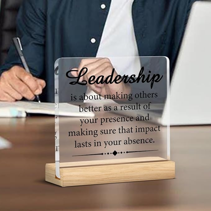 Leadership Gifts for Women Men, Appreciation Gifts for Leaders Managers Bosses, Inspirational Leadership Definition Clear Acrylic Desk Decor Decorative Sign for Office, 4 x 4 Inches
