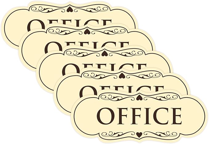 All Quality Designer Office Sign | Easy Installation - Ivory/Dark Brown - Small (5 Pack)